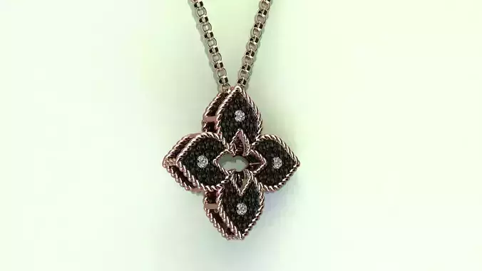 Venetian Princess flower pendant with black and white diamonds 