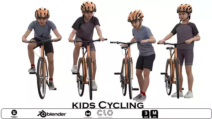 kids Cycling in 4 poses