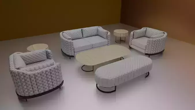 Realistic Luxury Sofa Set  High Quality 3D Model