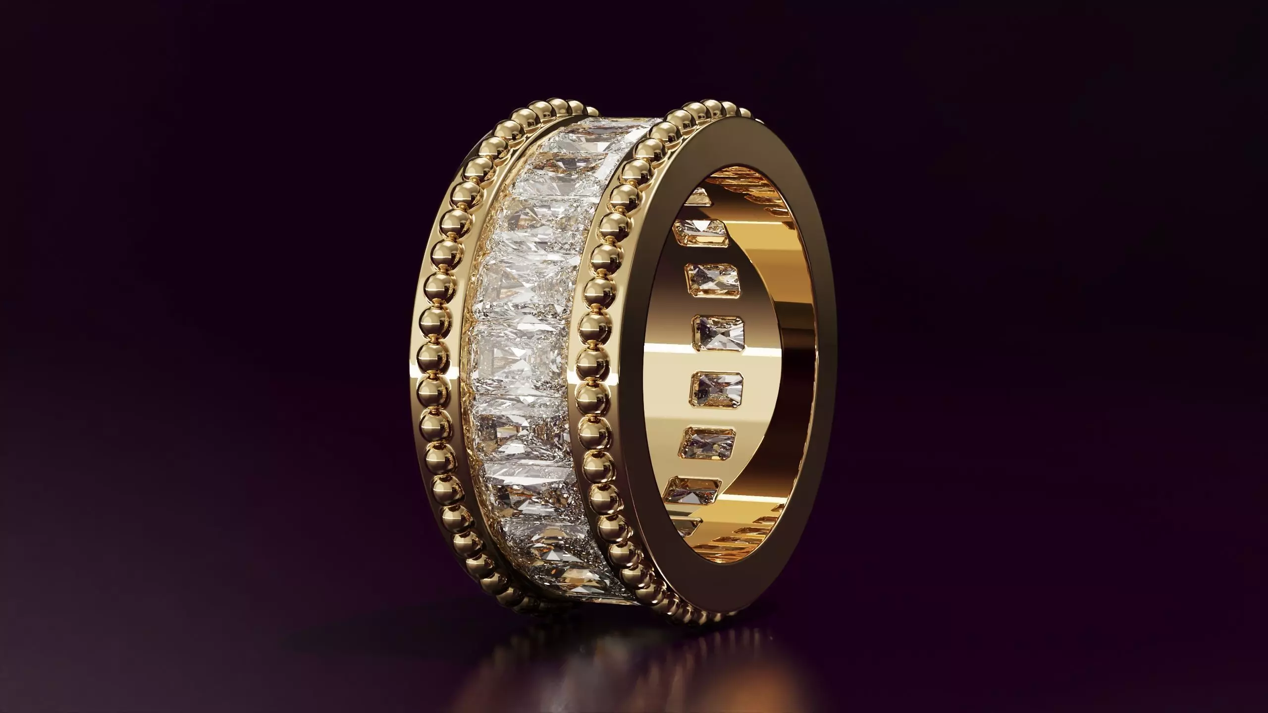 Channel Set Radiant cut eternity ring with bead N03 5565CT EU54 Free 3D print model