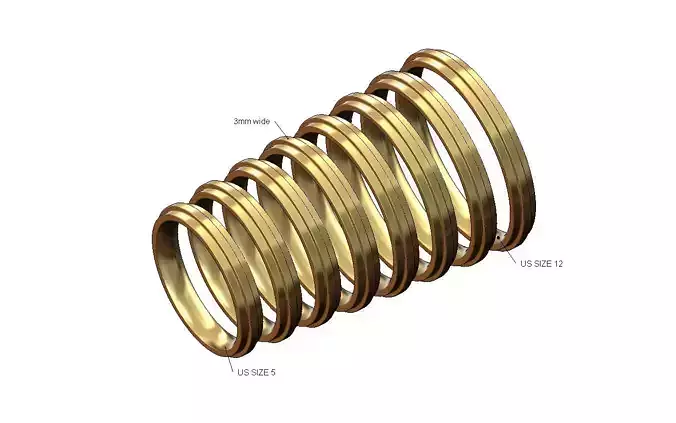 3mm wide flat stepped comfort fit wedding band US sizes 5to12