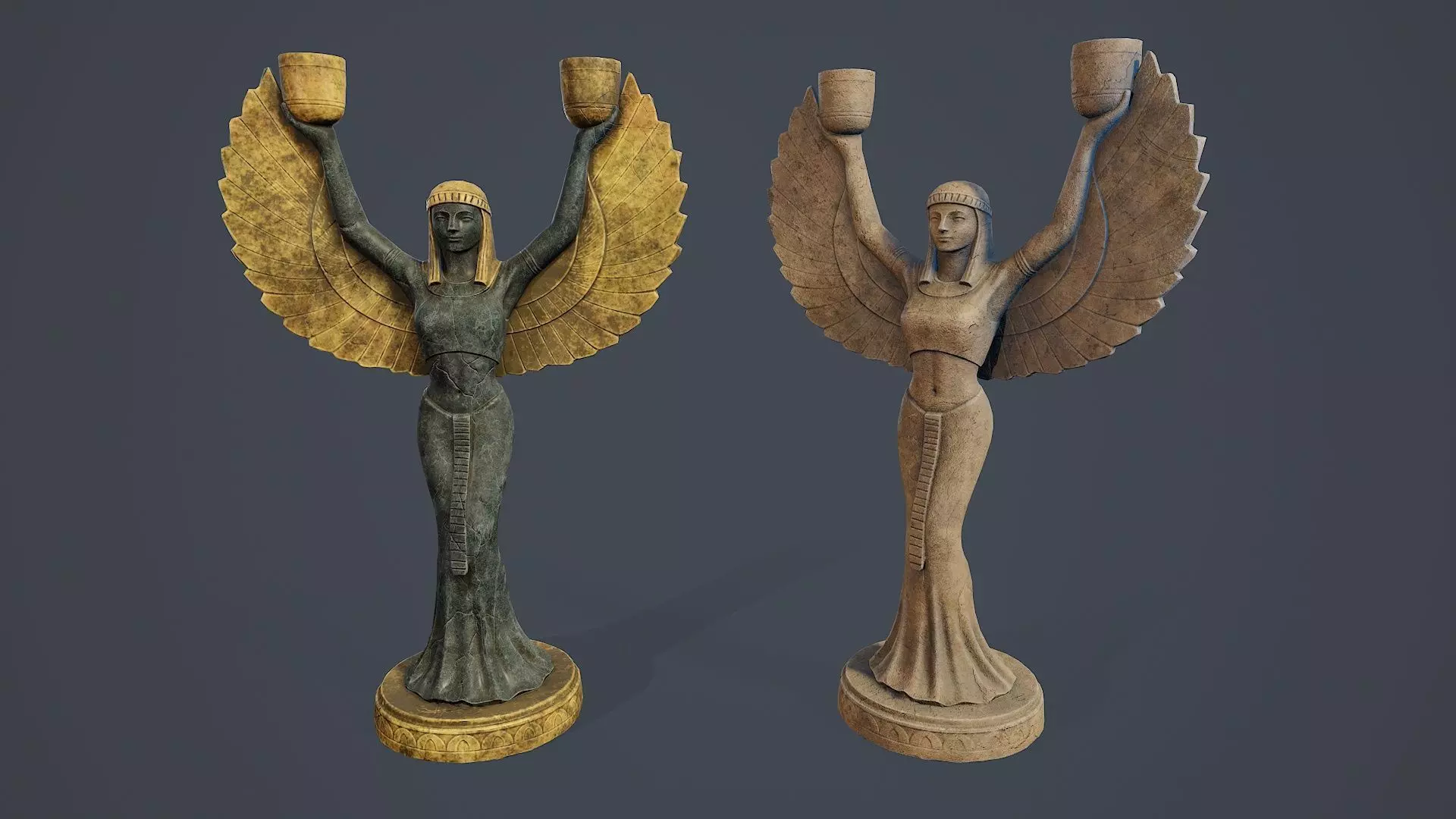 Egyptian goddess Isis statue PBR Low-poly 3D model_0