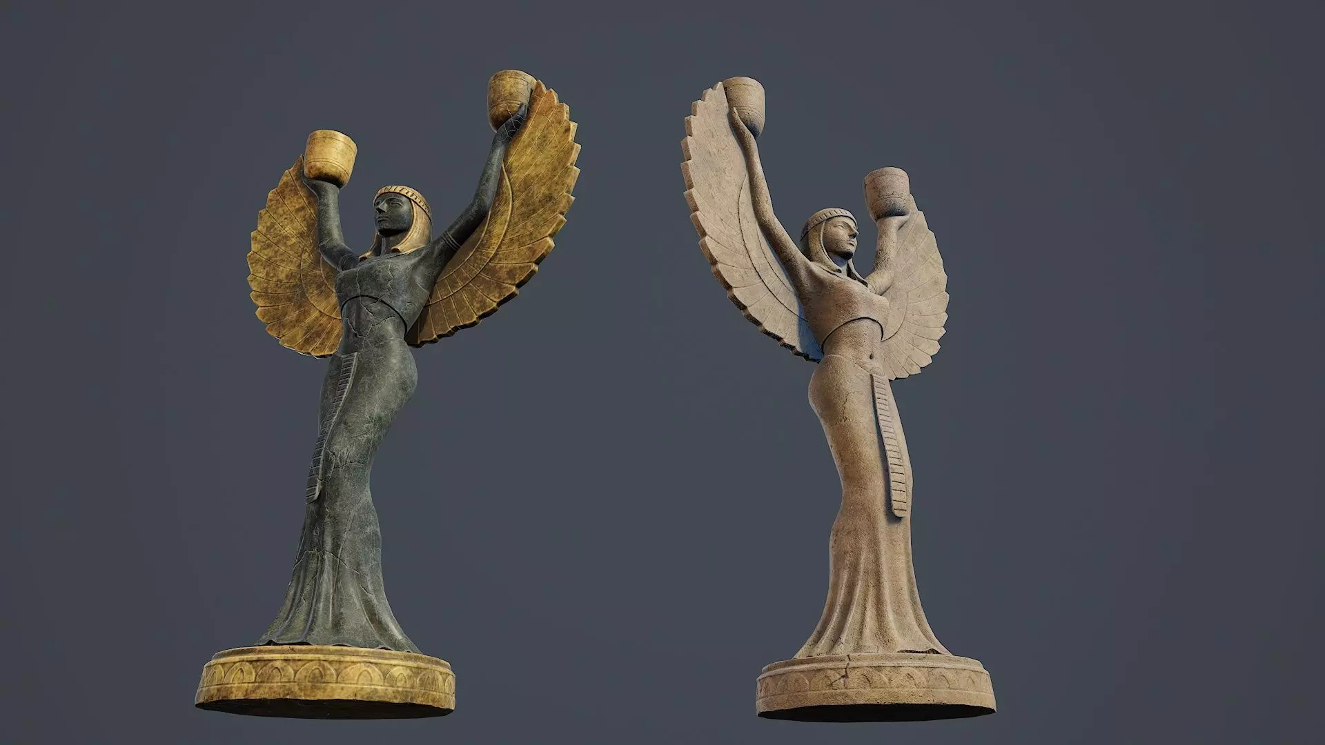 Egyptian goddess Isis statue PBR Low-poly 3D model_9