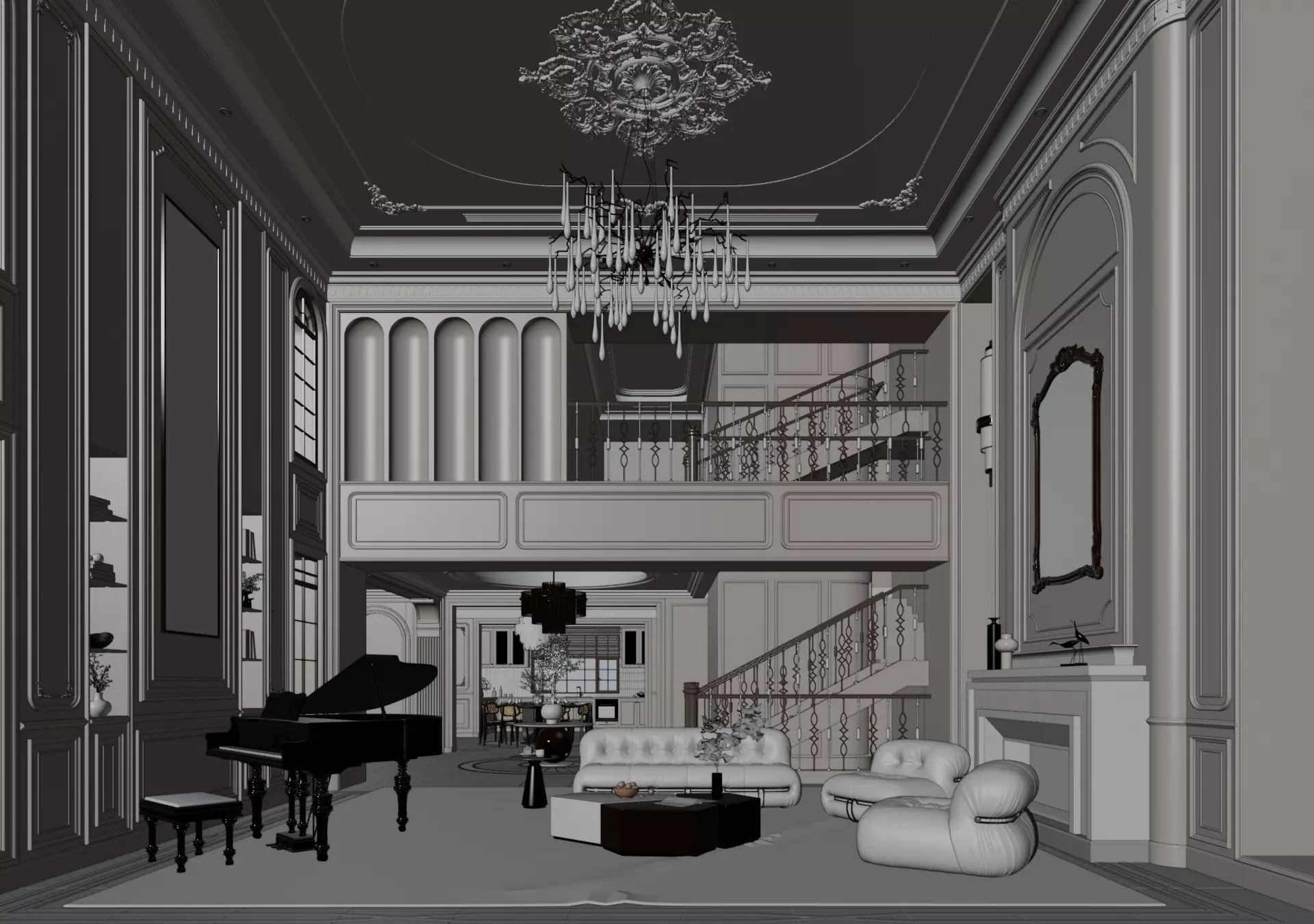 Luxury Classic Living Room Interior 3D model_6