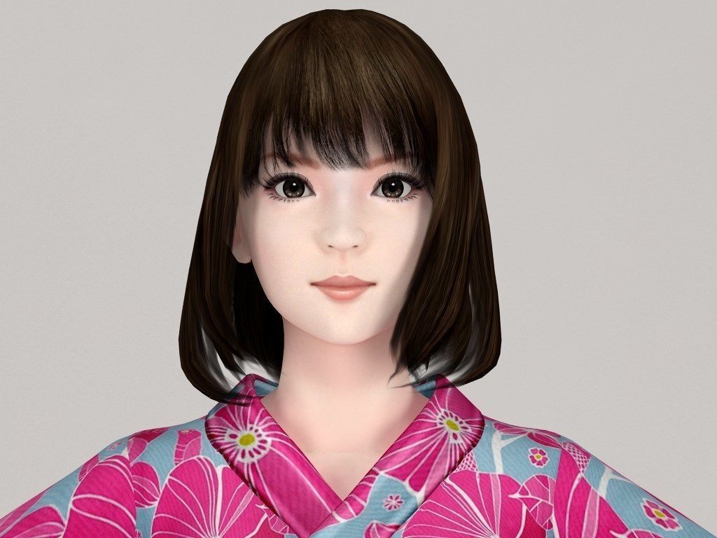 T pose nonrigged model of Mariko in kimono 3D model_1