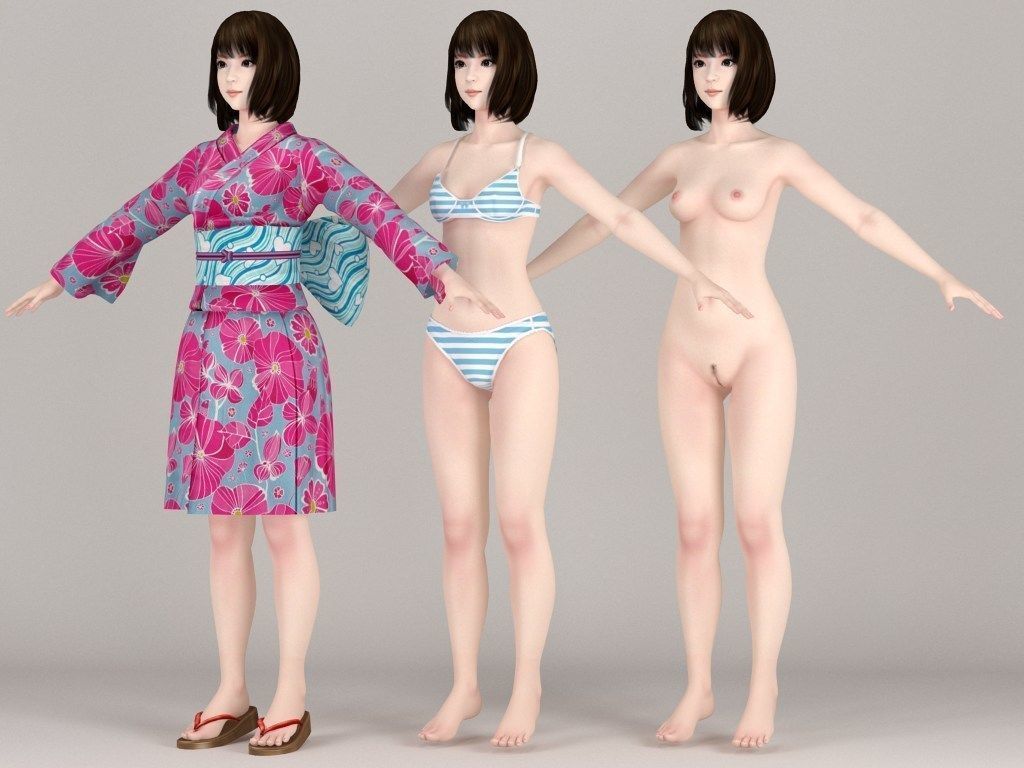 T pose nonrigged model of Mariko in kimono 3D model_3