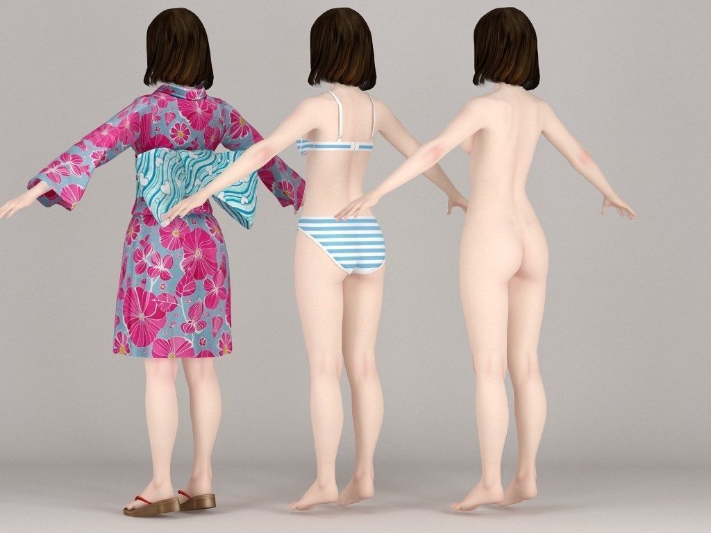 T pose nonrigged model of Mariko in kimono 3D model_5