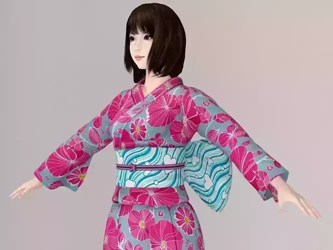 T pose nonrigged model of Mariko in kimono 3D model