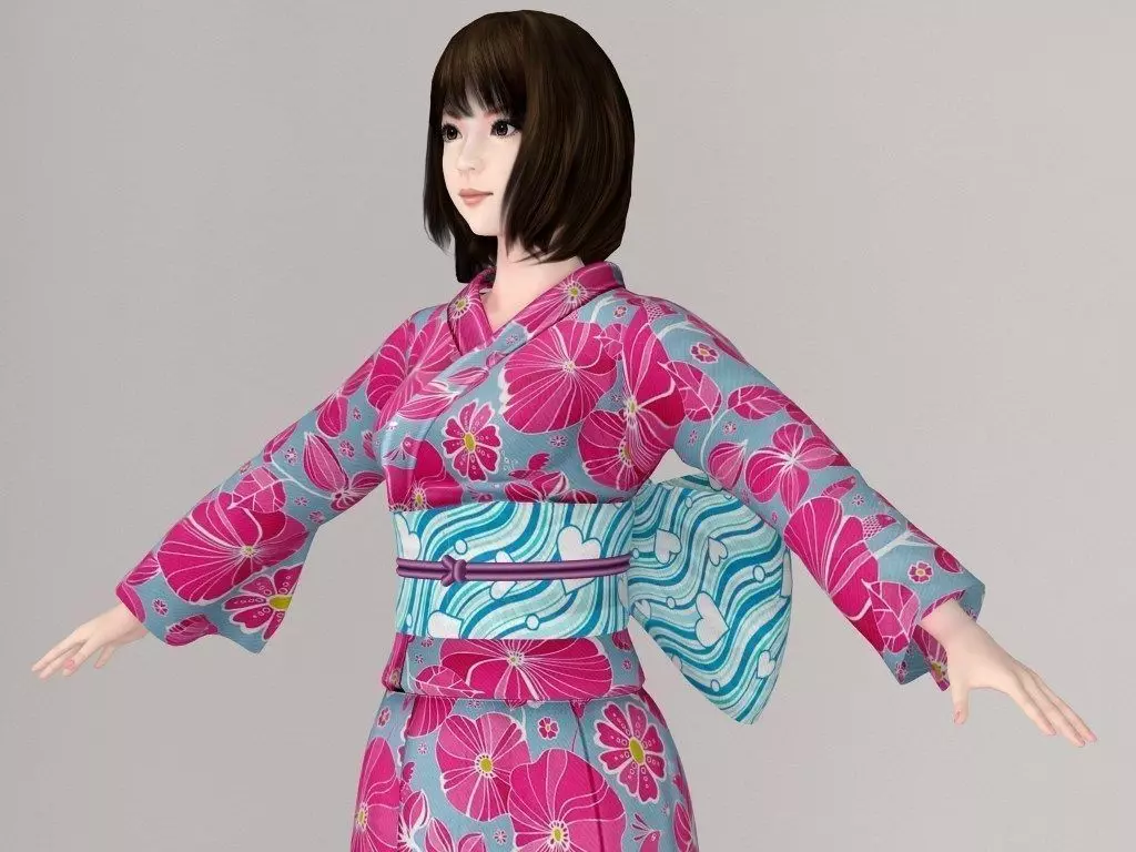 T pose nonrigged model of Mariko in kimono 3D model_0