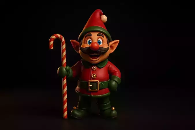 Cute Christmas Elf Holding Candy Cane Festive Holiday Figurine 3D print model Cute Christmas Elf Holding Candy Cane Festive Holiday Figurine 3D print model