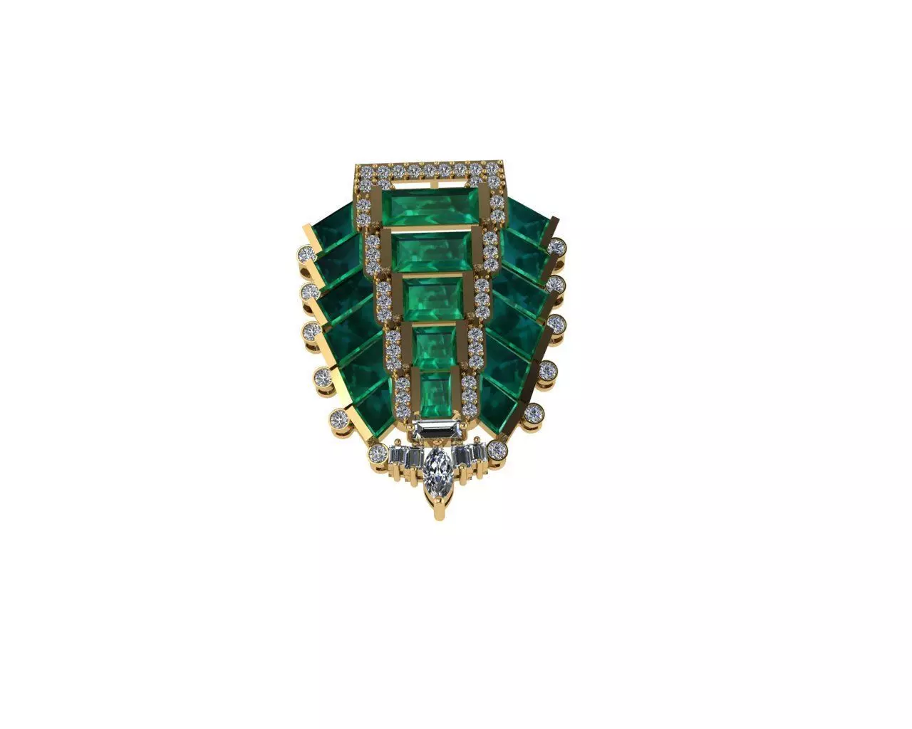 Emerald And Diamond Brooch 3D print model_0