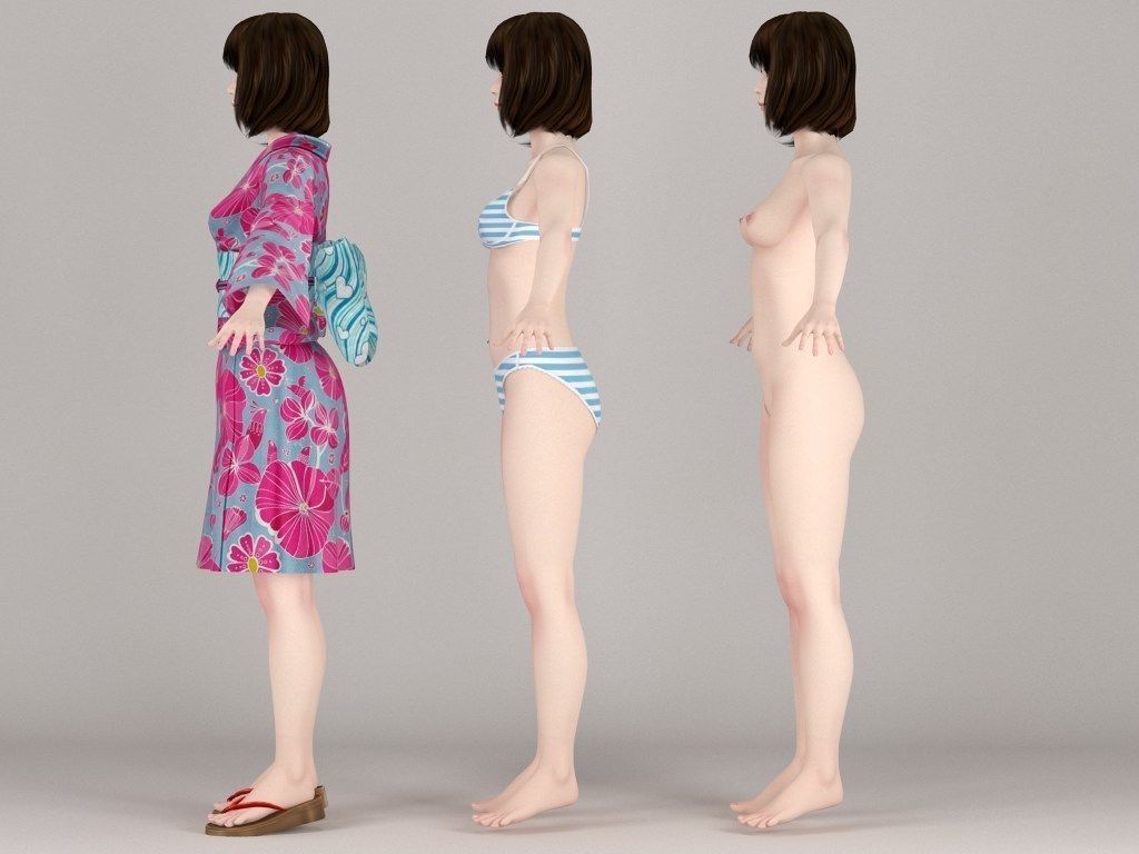T pose rigged model of Mariko in kimono 3D model_6