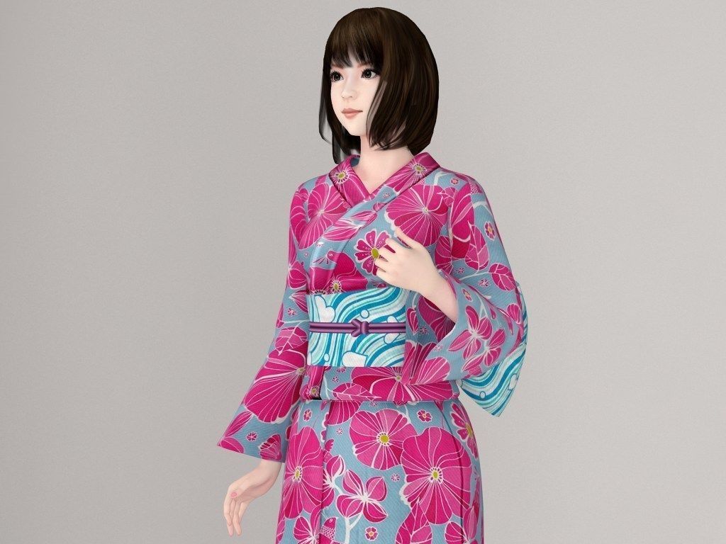 T pose rigged model of Mariko in kimono 3D model_1