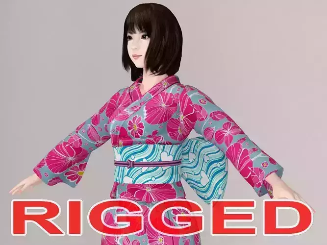 T pose rigged model of Mariko in kimono 3D model