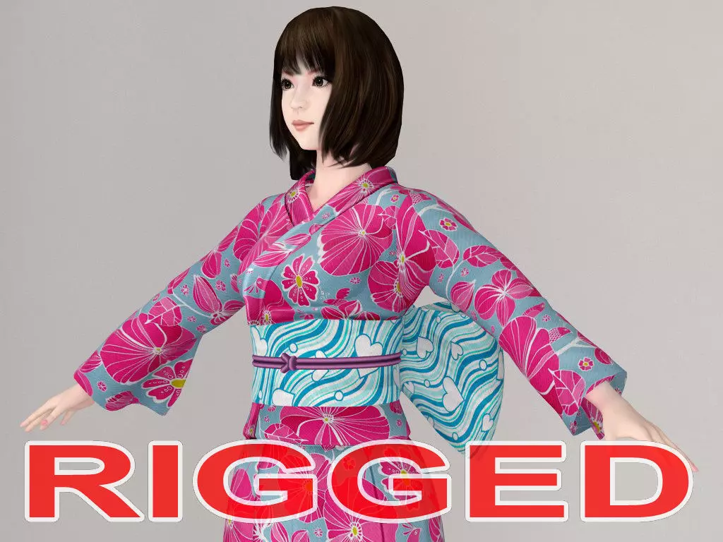T pose rigged model of Mariko in kimono 3D model_0