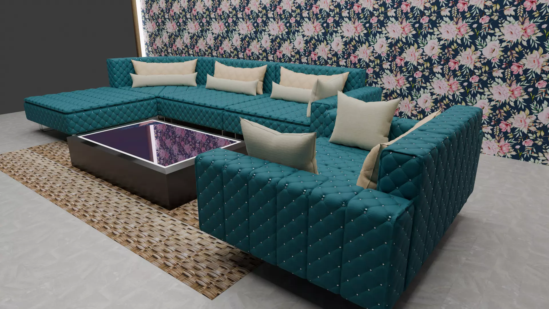 Realistic Modern L Shape Sofa Set  High Quality 3D Model 3D model_1