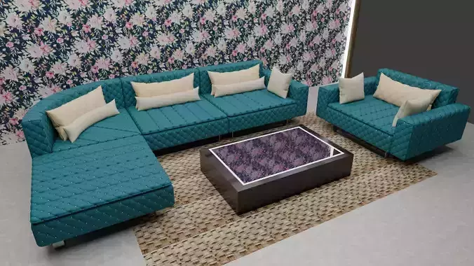 Realistic Modern L Shape Sofa Set  High Quality 3D Model