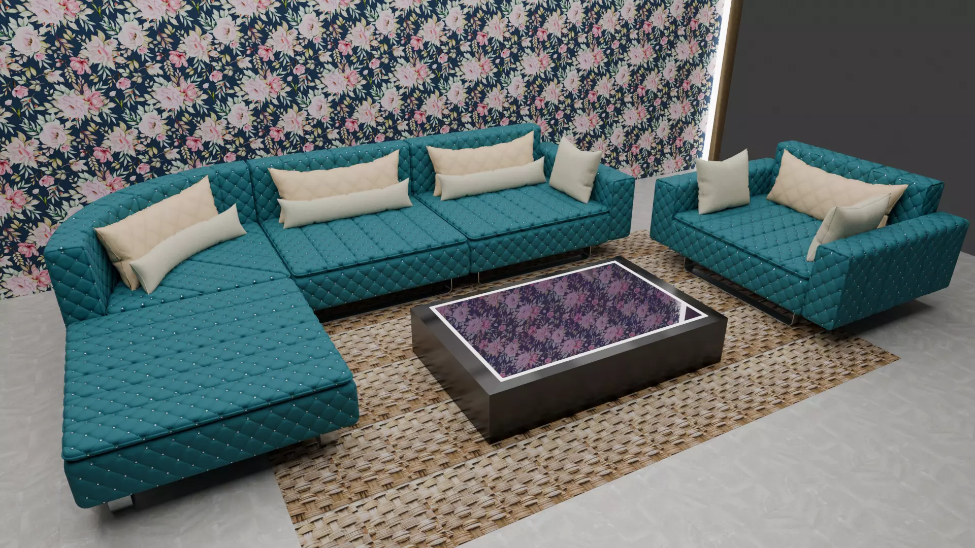 Realistic Modern L Shape Sofa Set  High Quality 3D Model 3D model_0