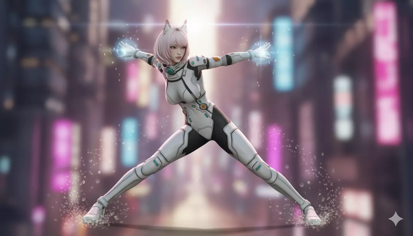 Sci-Fi Anime Catgirl Character 3D Model PBR Textured Low-poly 3D model_6
