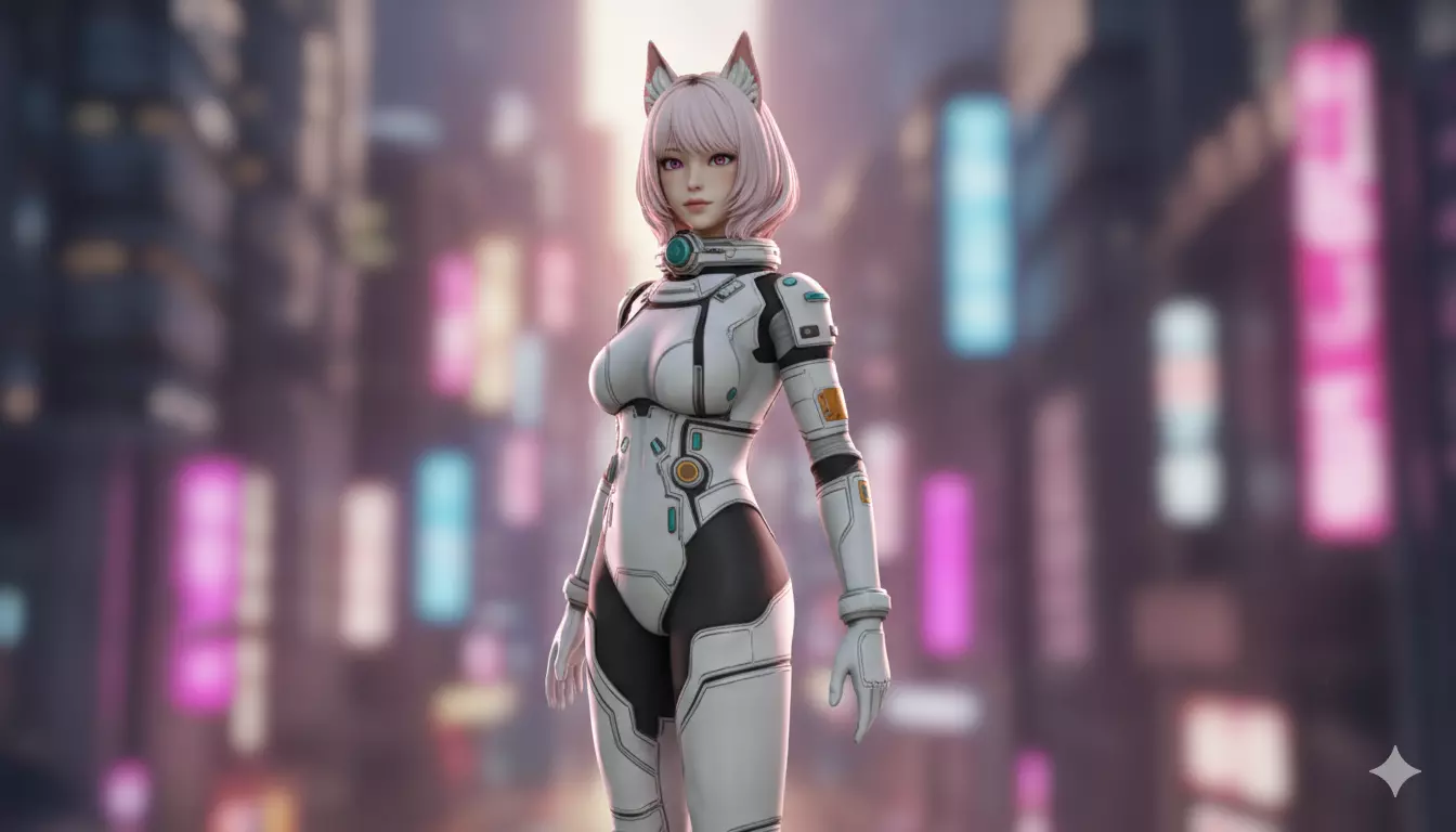 Sci-Fi Anime Catgirl Character 3D Model PBR Textured Low-poly 3D model_1
