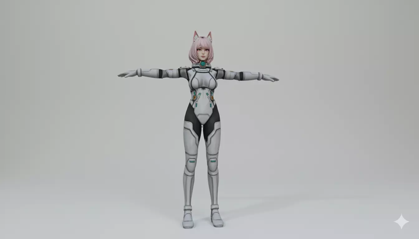 Sci-Fi Anime Catgirl Character 3D Model PBR Textured Low-poly 3D model_2