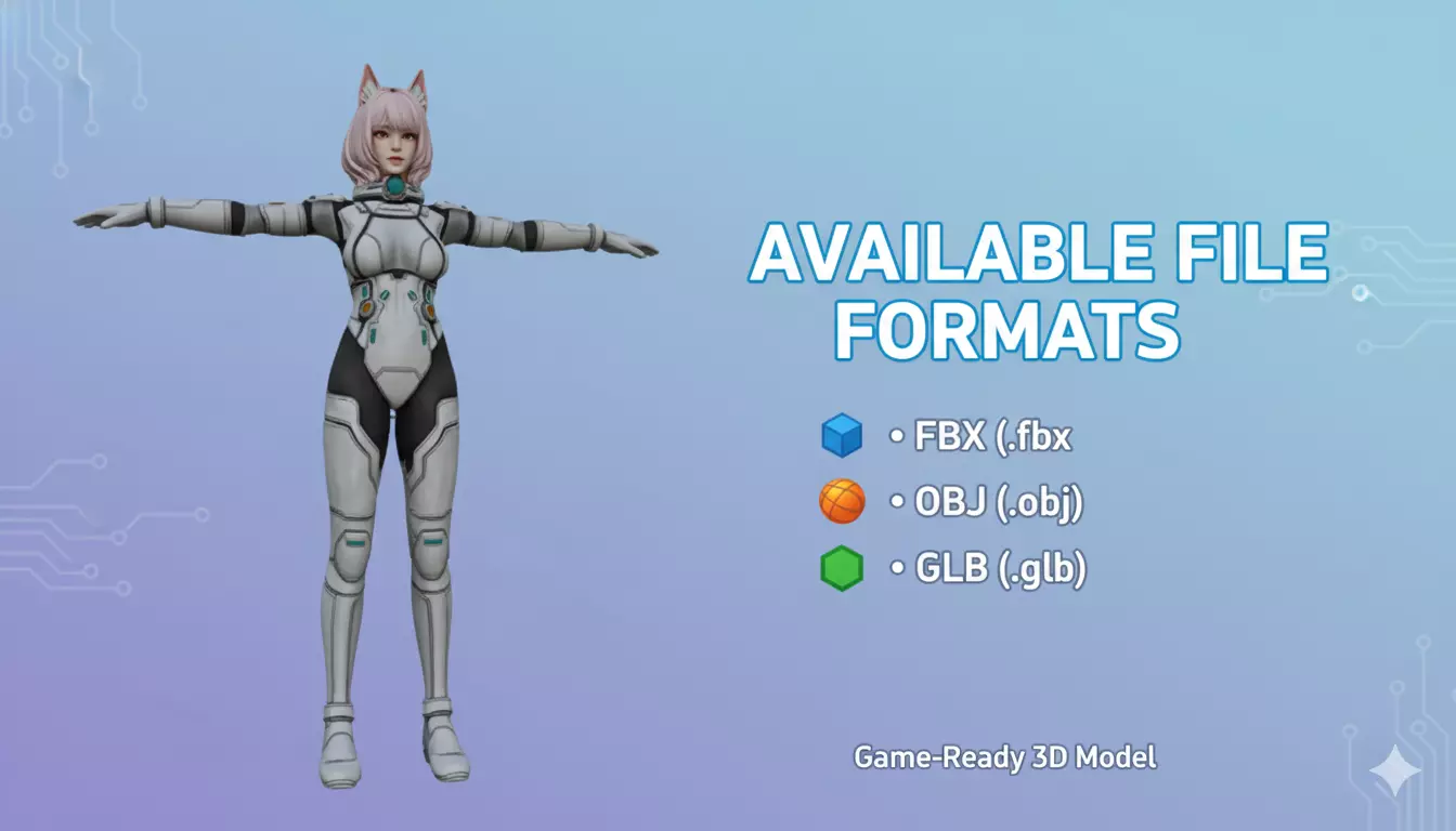 Sci-Fi Anime Catgirl Character 3D Model PBR Textured Low-poly 3D model_5