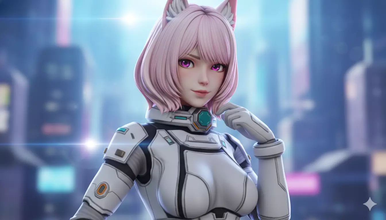 Sci-Fi Anime Catgirl Character 3D Model PBR Textured Low-poly 3D model_4