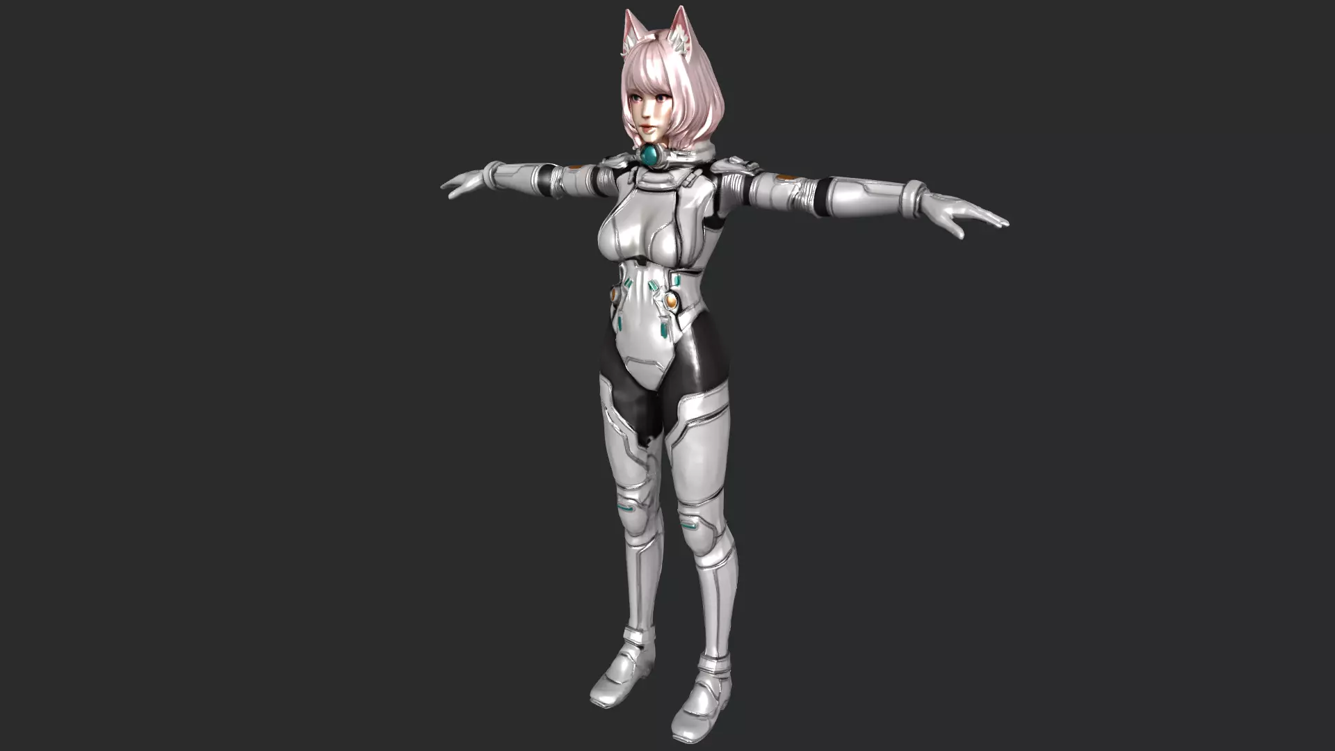 Sci-Fi Anime Catgirl Character 3D Model PBR Textured Low-poly 3D model_10