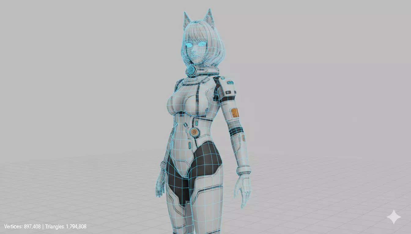 Sci-Fi Anime Catgirl Character 3D Model PBR Textured Low-poly 3D model_3