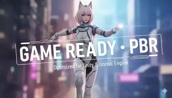 Sci-Fi Anime Catgirl Character 3D Model PBR Textured