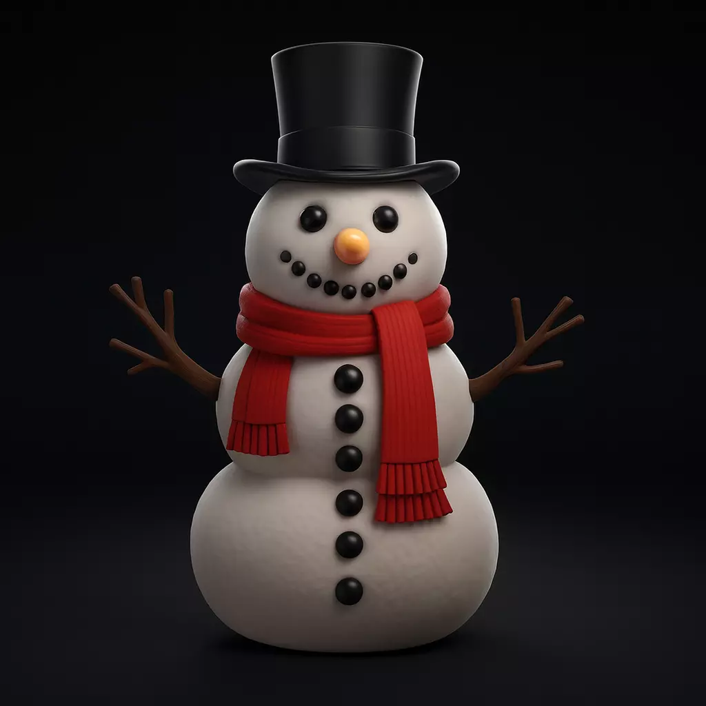 Snowman Model with Hat Scarf and Buttons  Festive Winter  3D print model_0