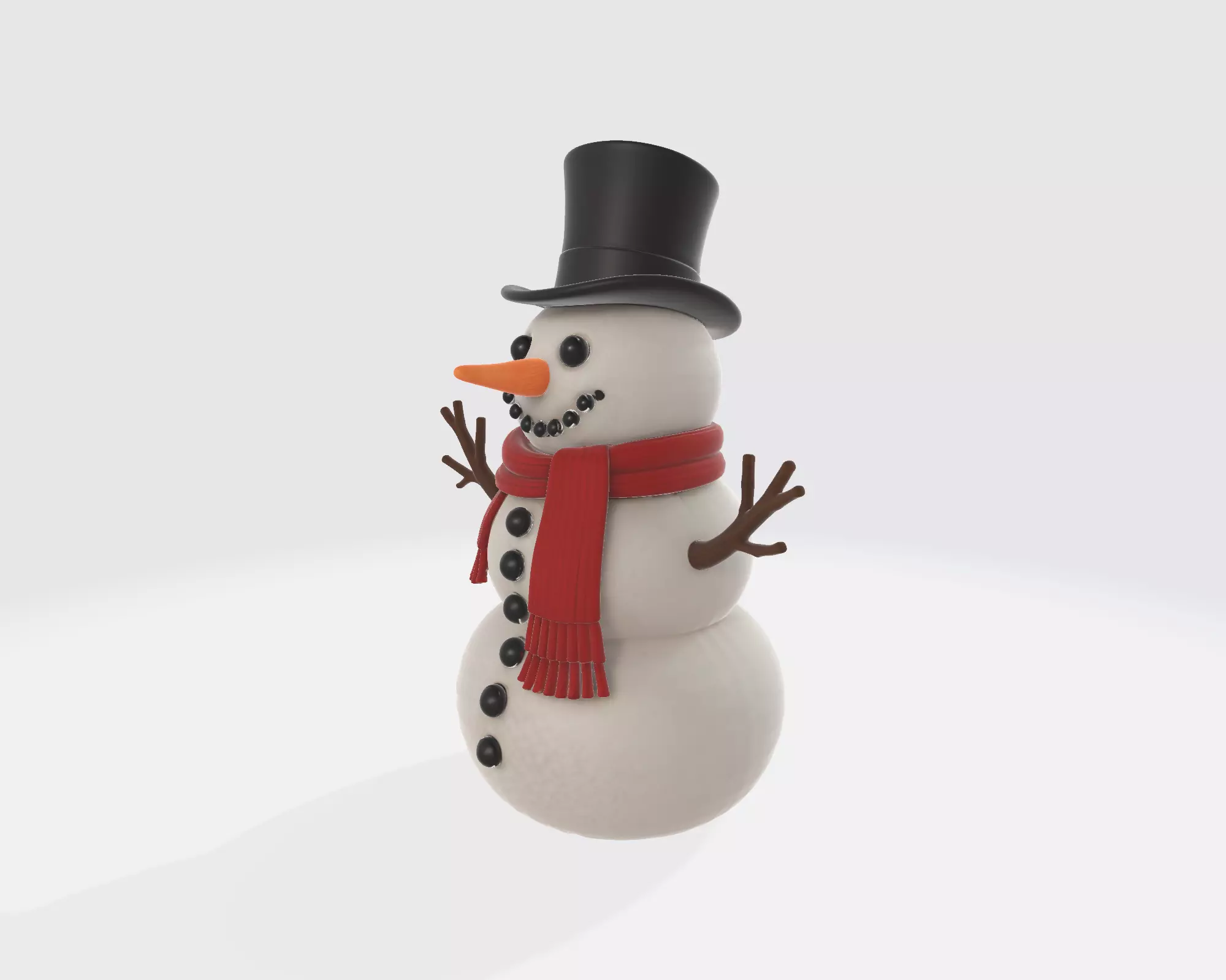 Snowman Model with Hat Scarf and Buttons  Festive Winter  3D print model_6