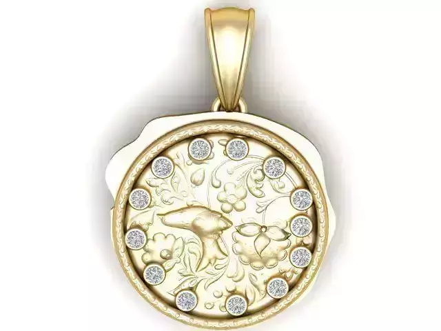 Gold Flower Pendant with Dolphin 3D Printable Model