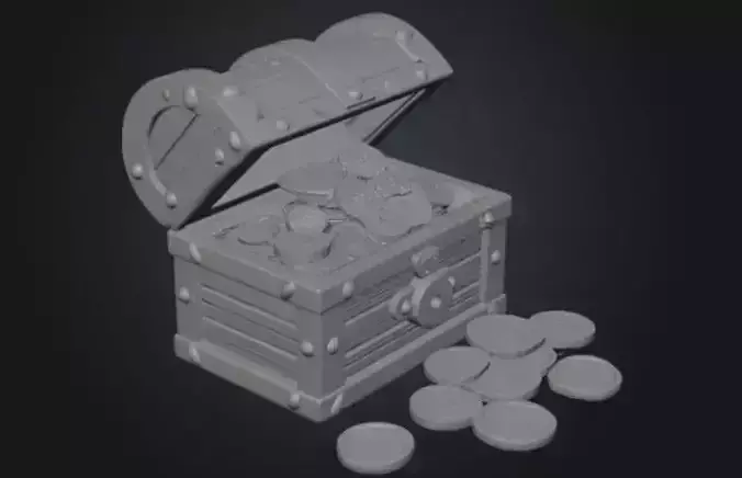 Low-Poly Cartoon Treasure Chest Game Ready PBR