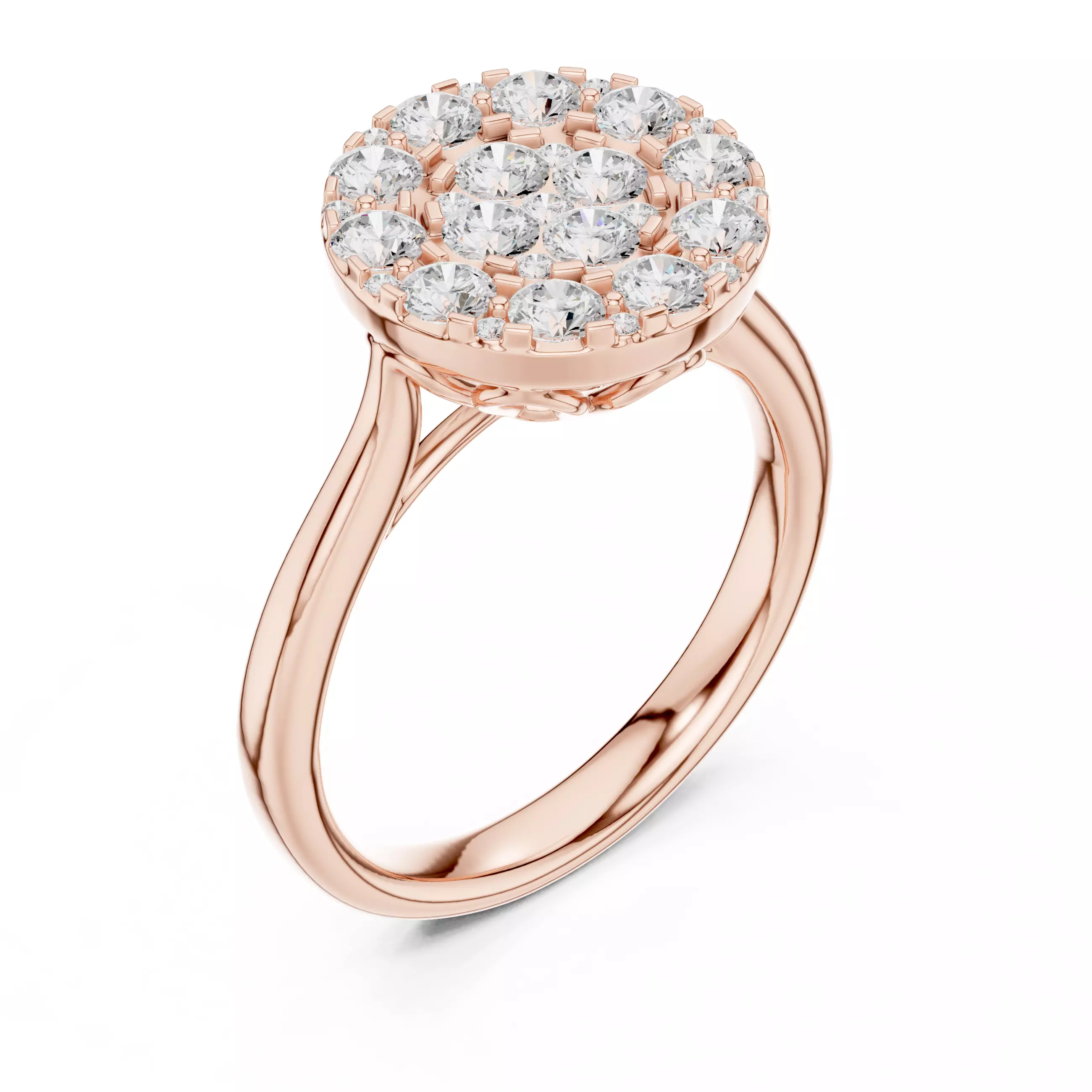 Round Cut Cluster Diamond Engagement Ring ALL SIZES STL Video 3D print model_4