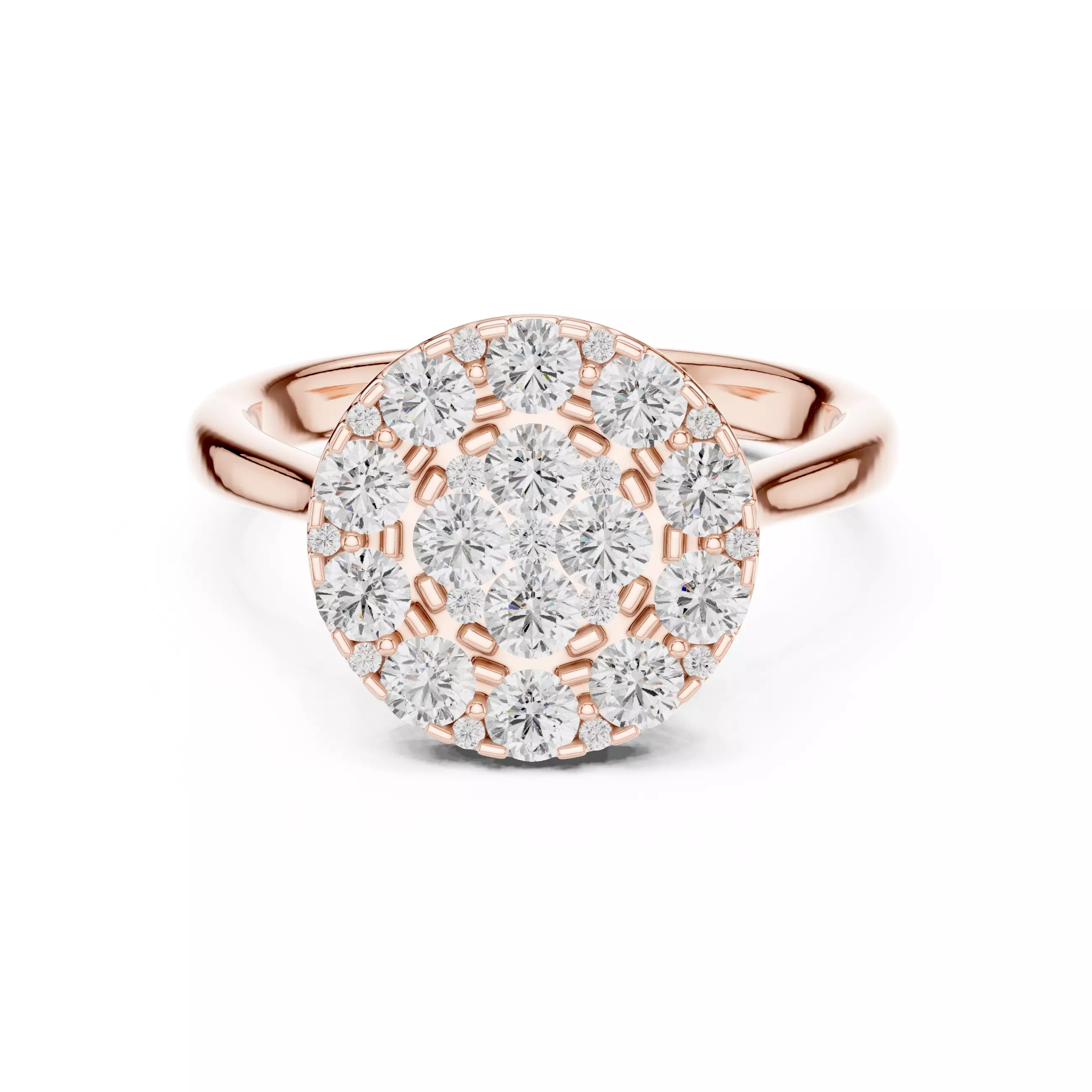 Round Cut Cluster Diamond Engagement Ring ALL SIZES STL Video 3D print model_0