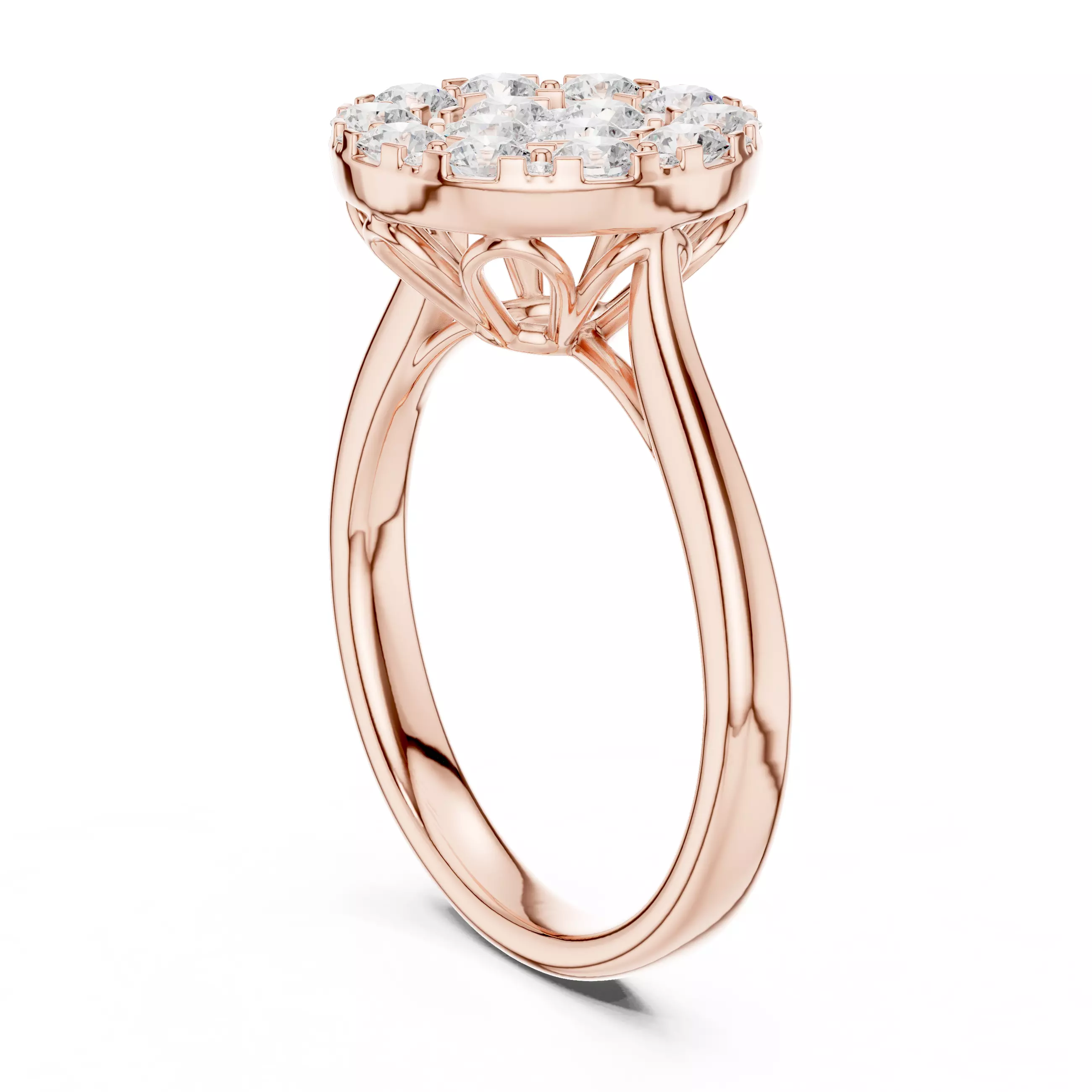 Round Cut Cluster Diamond Engagement Ring ALL SIZES STL Video 3D print model_3