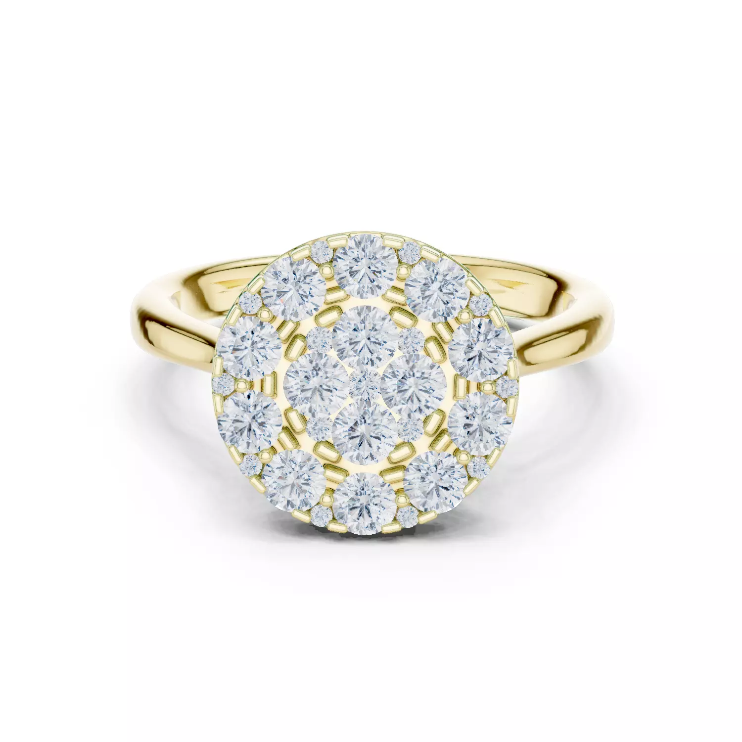 Round Cut Cluster Diamond Engagement Ring ALL SIZES STL Video 3D print model_14