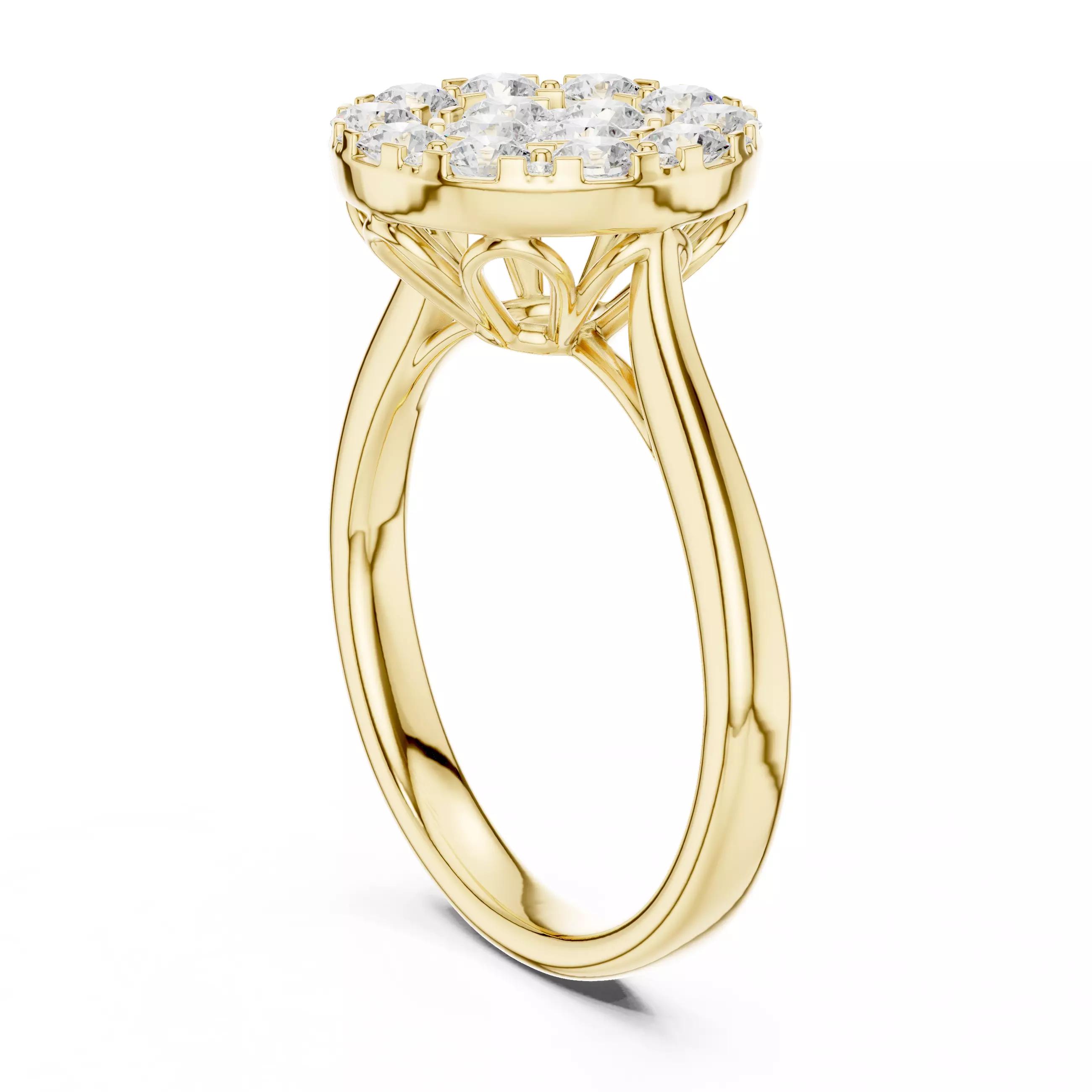 Round Cut Cluster Diamond Engagement Ring ALL SIZES STL Video 3D print model_6