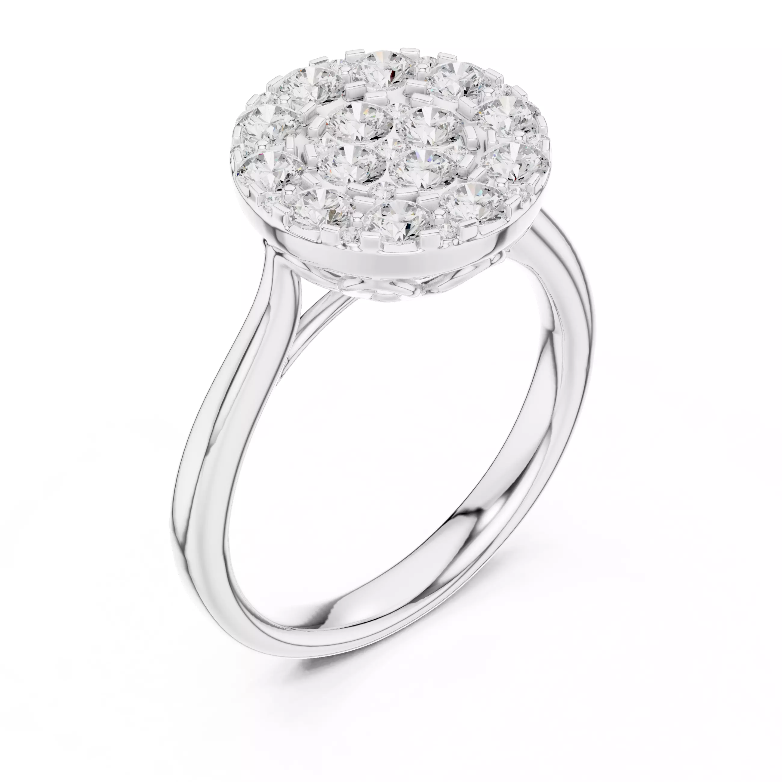 Round Cut Cluster Diamond Engagement Ring ALL SIZES STL Video 3D print model_10