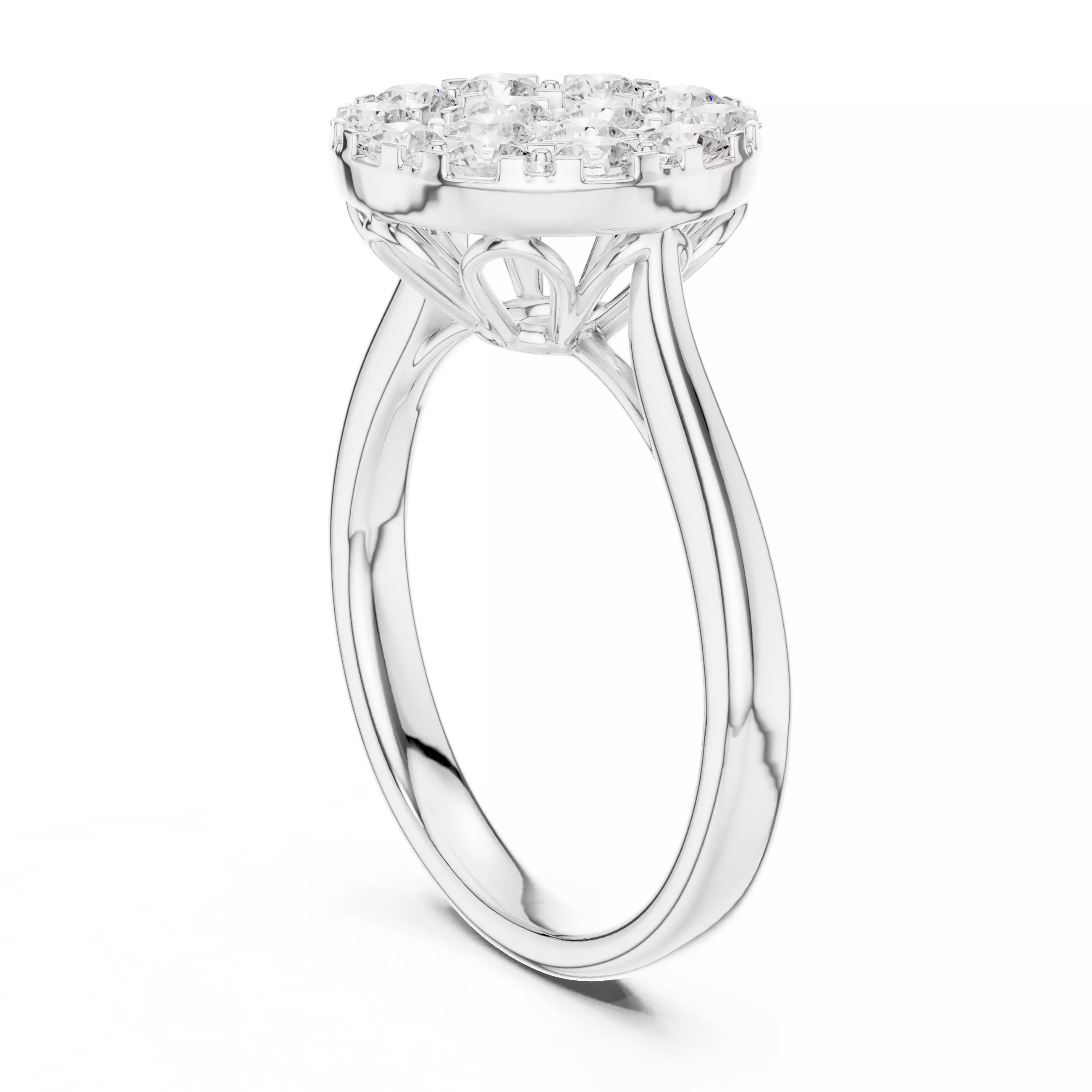 Round Cut Cluster Diamond Engagement Ring ALL SIZES STL Video 3D print model_9