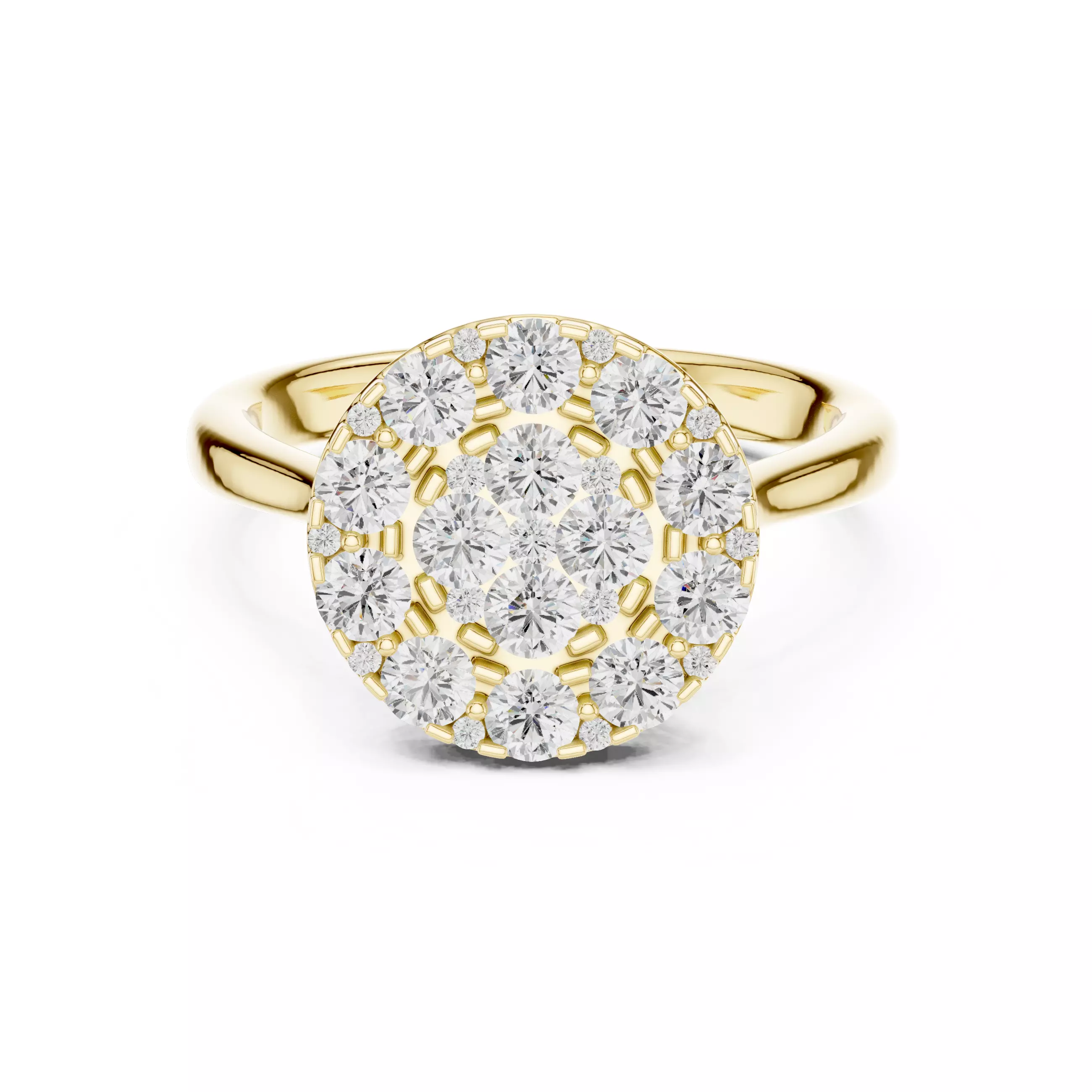 Round Cut Cluster Diamond Engagement Ring ALL SIZES STL Video 3D print model_1