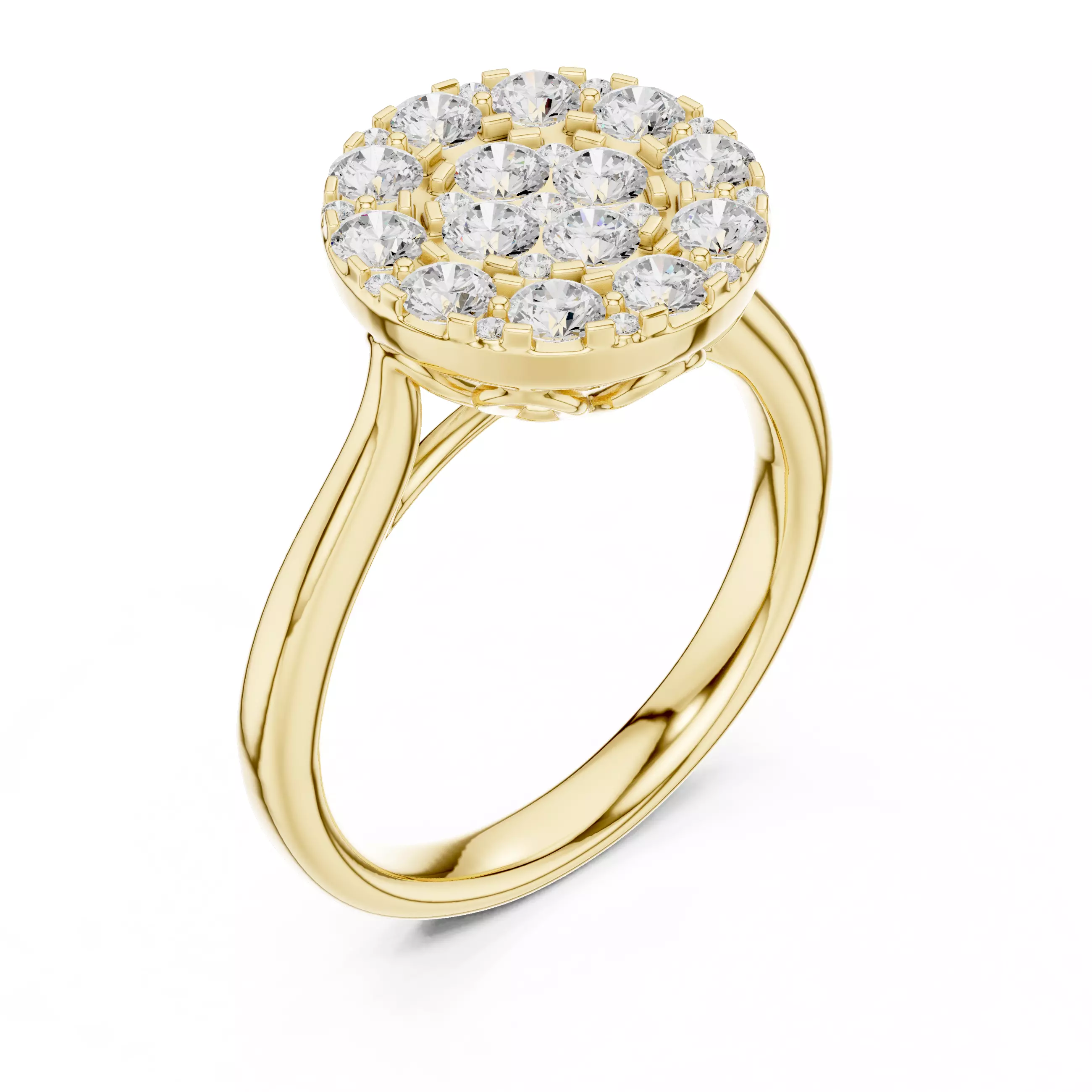 Round Cut Cluster Diamond Engagement Ring ALL SIZES STL Video 3D print model_7