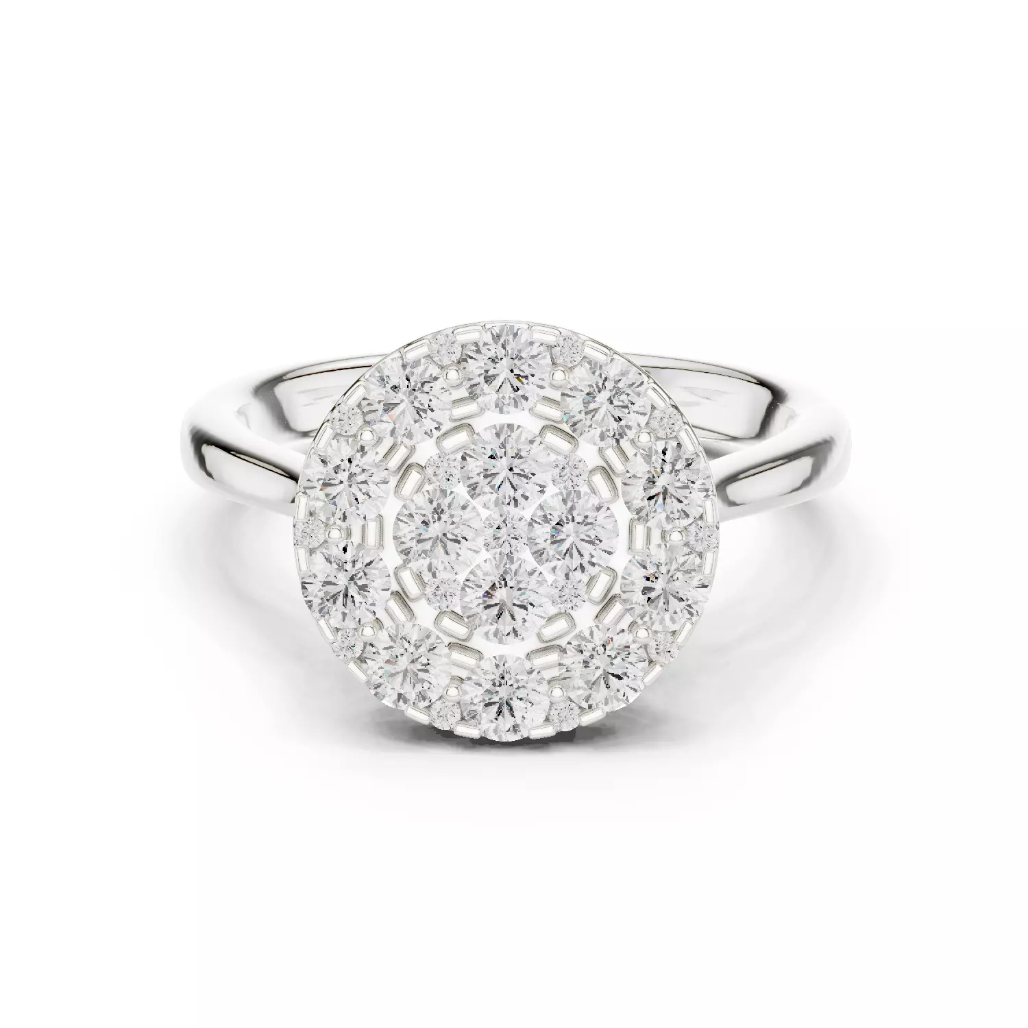 Round Cut Cluster Diamond Engagement Ring ALL SIZES STL Video 3D print model_13