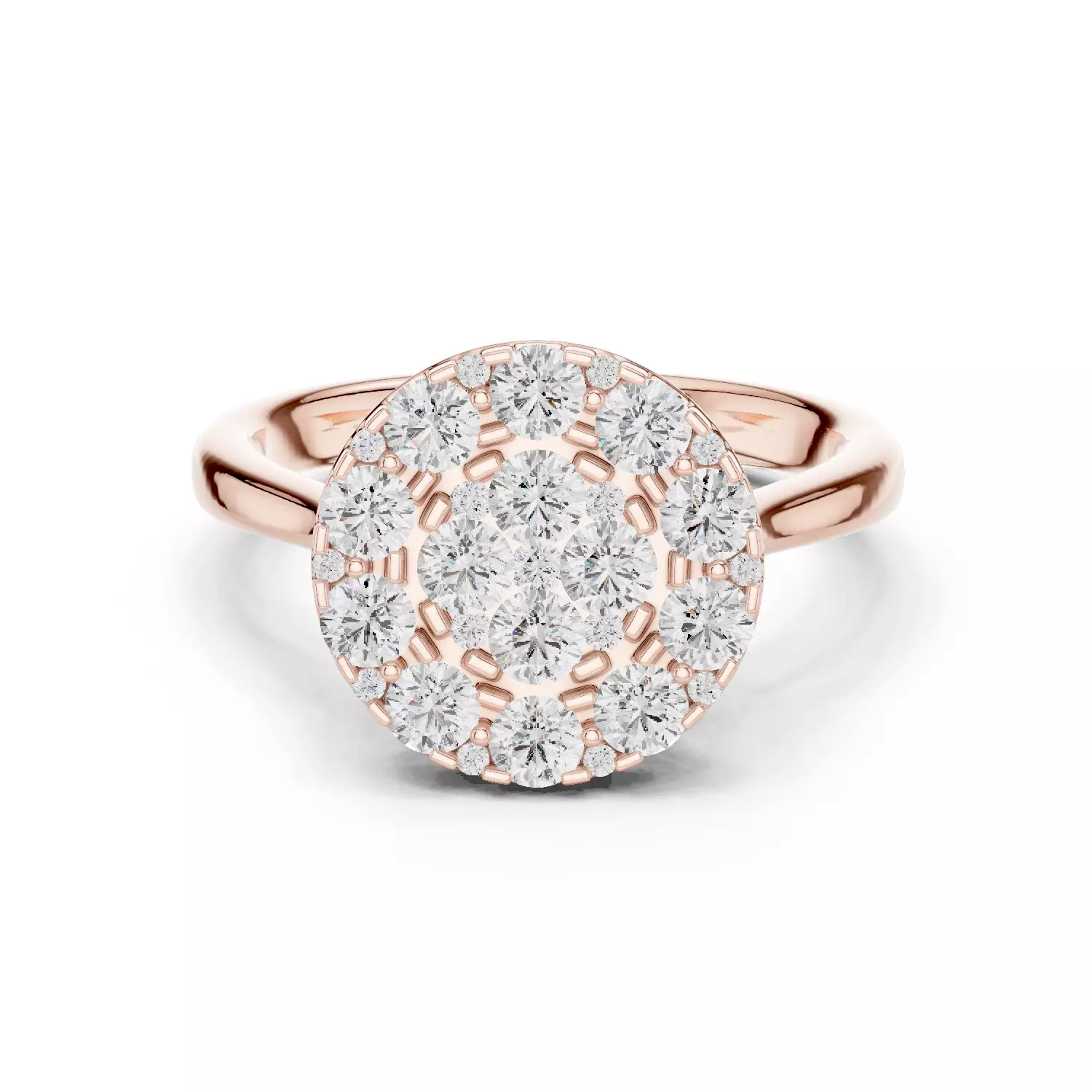 Round Cut Cluster Diamond Engagement Ring ALL SIZES STL Video 3D print model_12