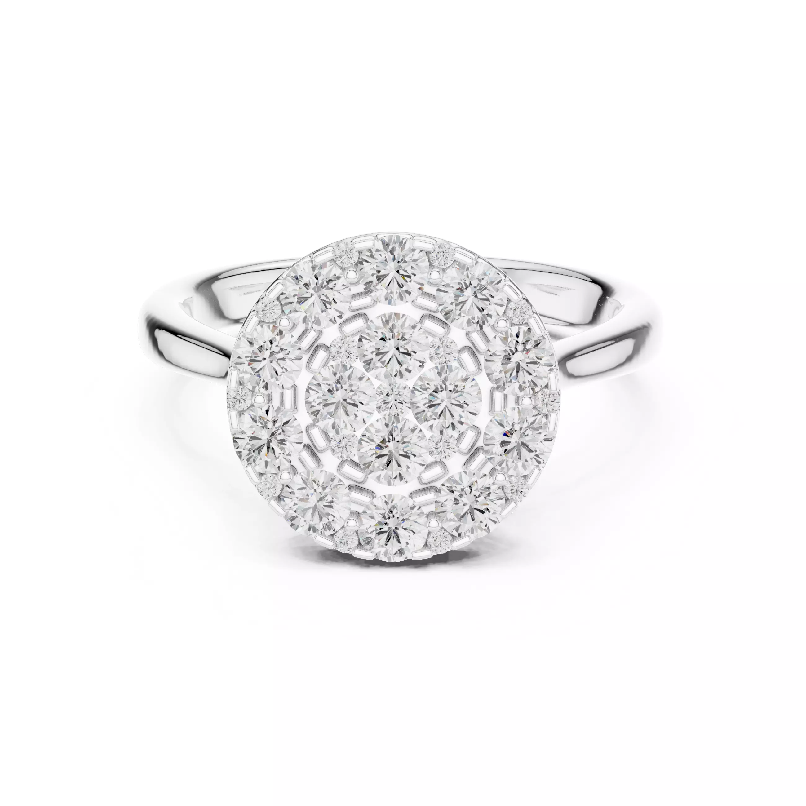 Round Cut Cluster Diamond Engagement Ring ALL SIZES STL Video 3D print model_2