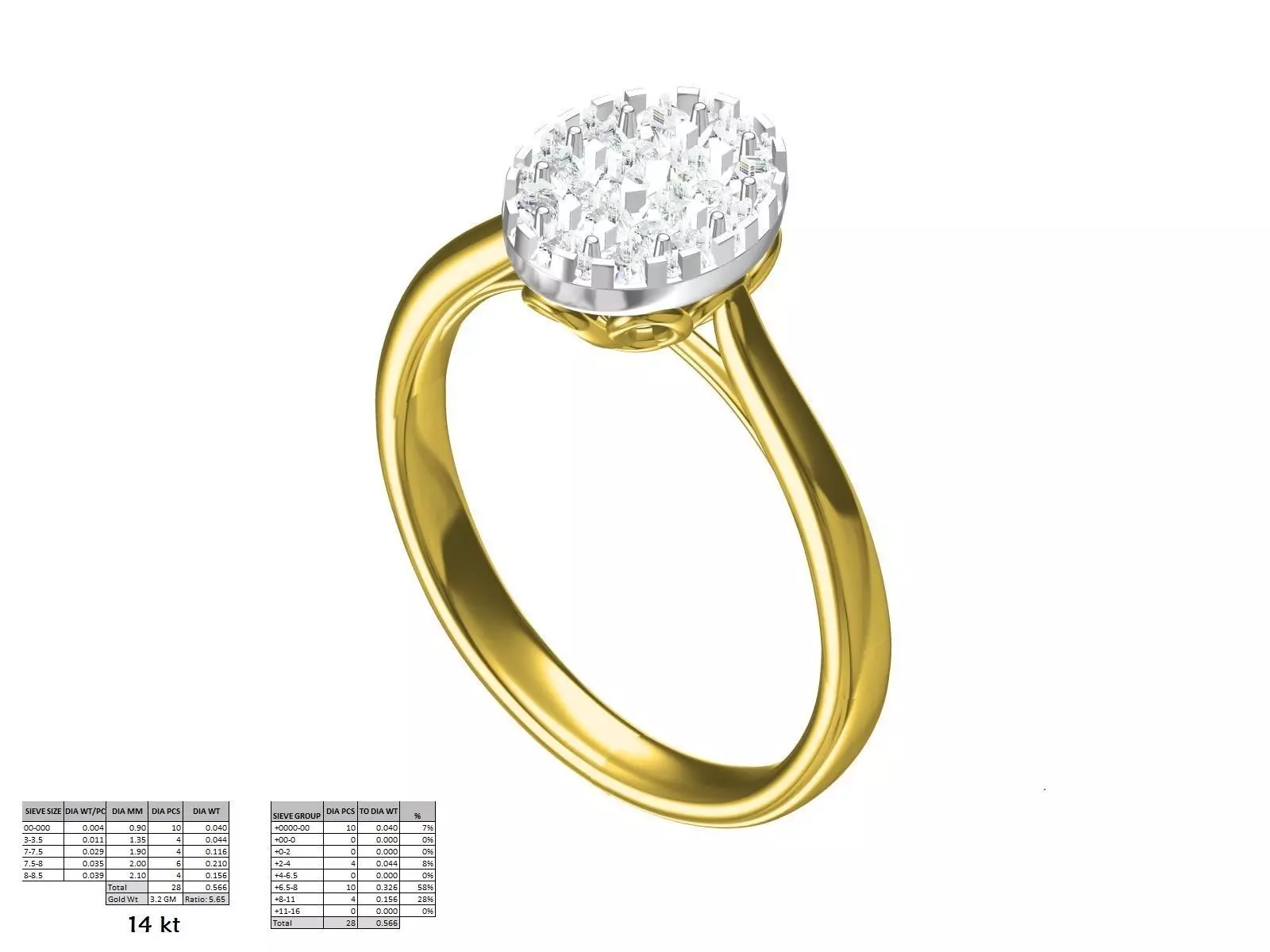 Round Diamond Oval Shape Engagement Ring ALL SIZES STL Video 3D print model_15