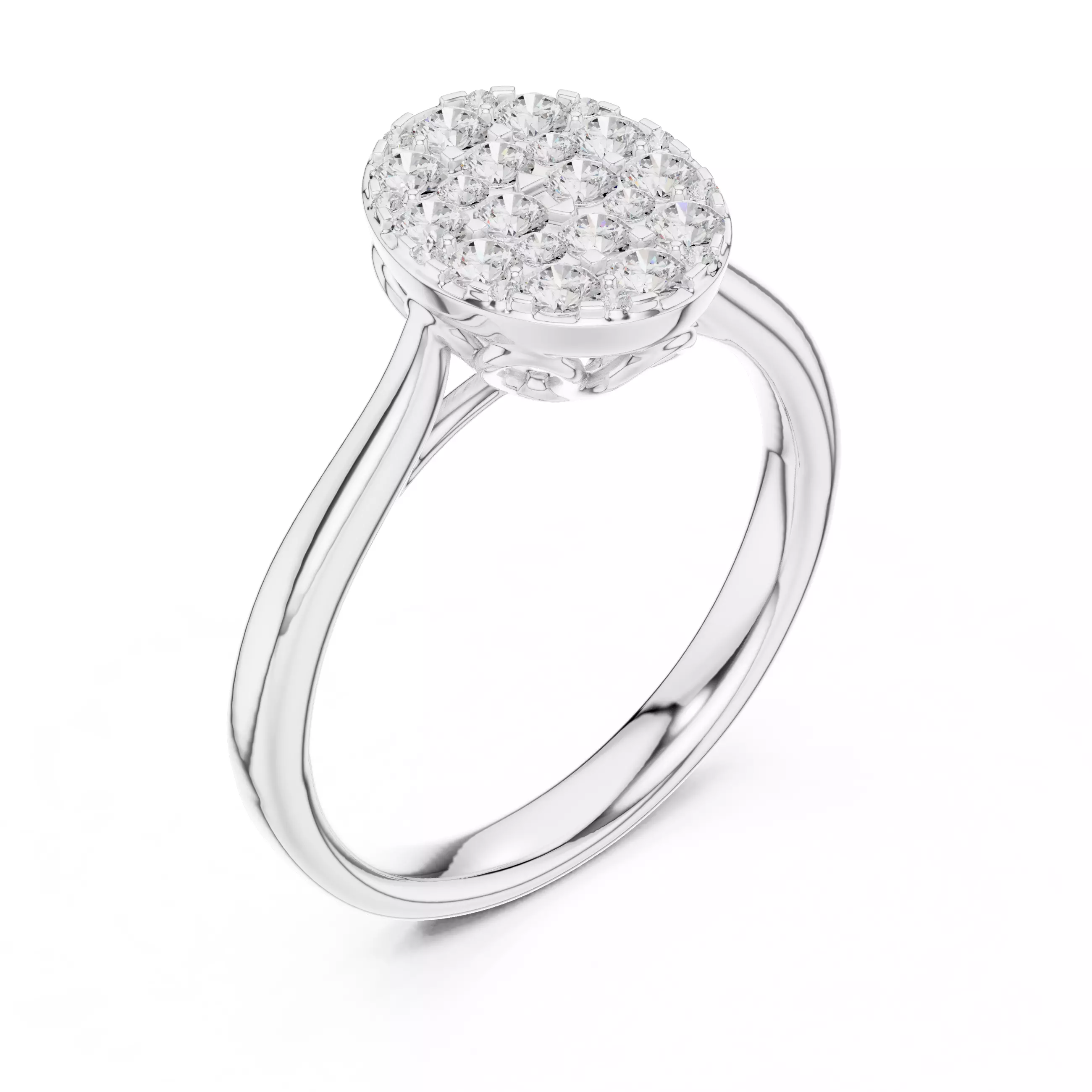 Round Diamond Oval Shape Engagement Ring ALL SIZES STL Video 3D print model_10