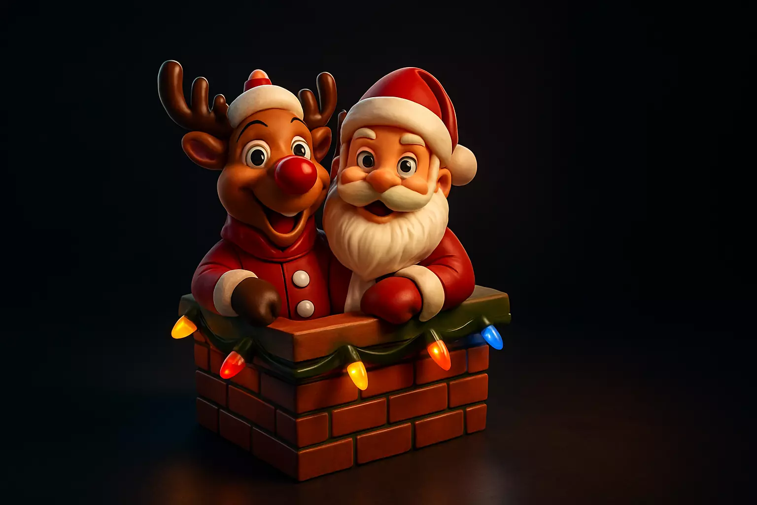 Santa and Reindeer Christmas Chimney Festive Holiday Decoration 3D print model_0