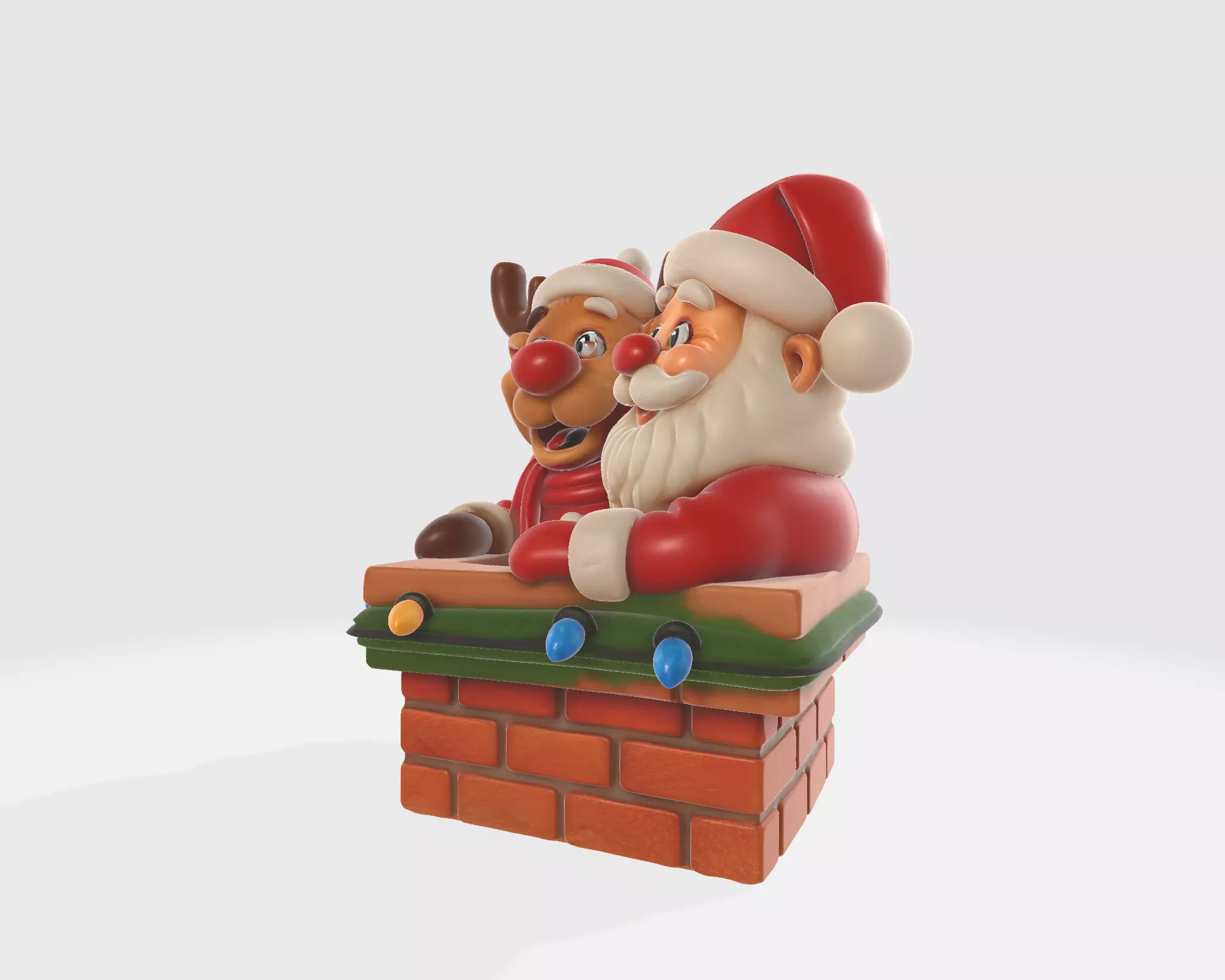 Santa and Reindeer Christmas Chimney Festive Holiday Decoration 3D print model_5